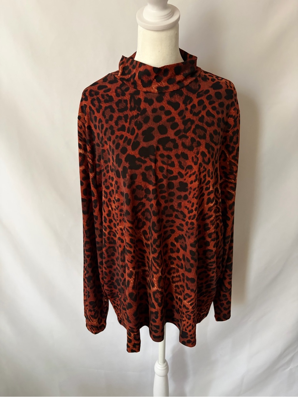 New Susan Graver Mock Neck Printed Liquid Knit Long Sleeve Top Spice size XL
